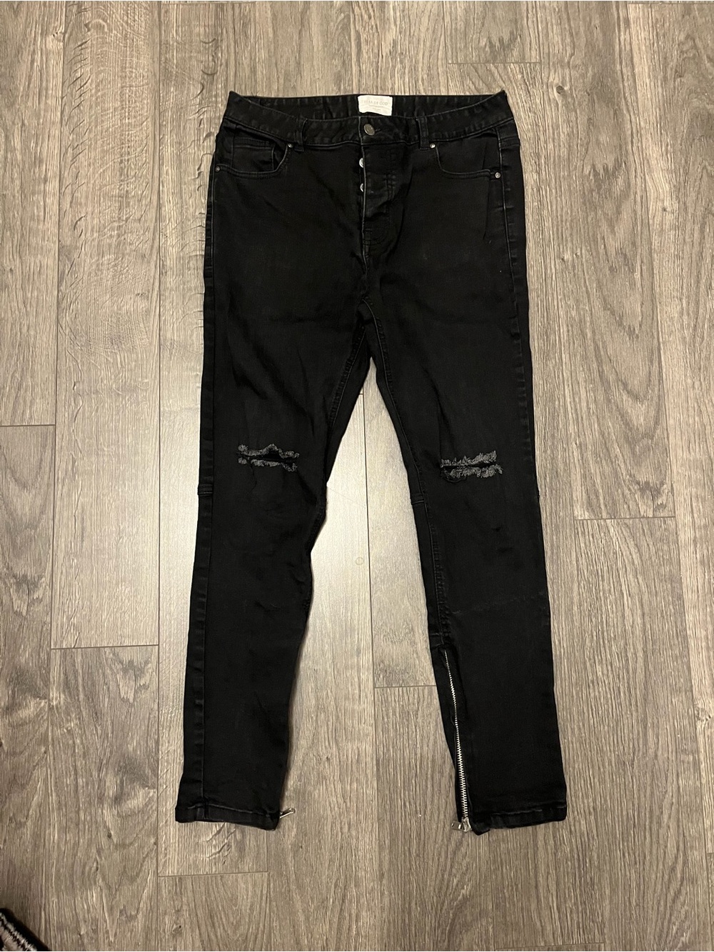 Fear of god black Men's Black Distressed Skinny Jeans